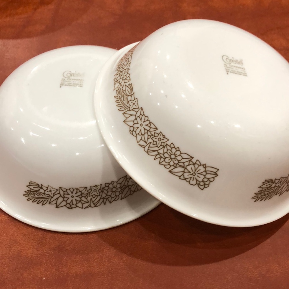 Set of 2 Corelle White and Woodland Brown Floral Bowls